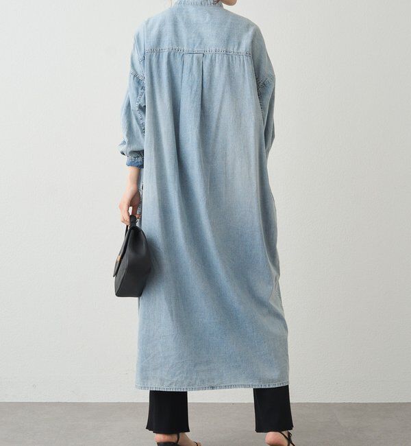  「ヴィンテージライクデニムバンドカラーワンピース」|ワンピース|