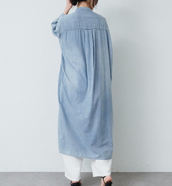  「ヴィンテージライクデニムバンドカラーワンピース」|ワンピース|