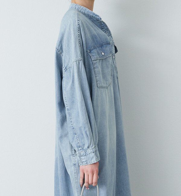  「ヴィンテージライクデニムバンドカラーワンピース」|ワンピース|
