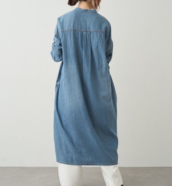  「ヴィンテージライクデニムバンドカラーワンピース」|ワンピース|