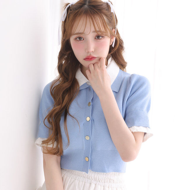  「今期トレンド/重ね襟半袖ニット」|ニット・セーター|