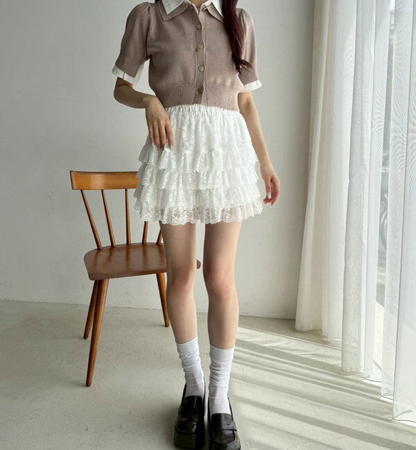  「今期トレンド/重ね襟半袖ニット」|ニット・セーター|