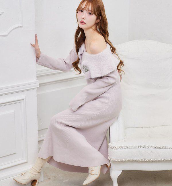  「ブローチ付きニットワンピース」|ワンピース|