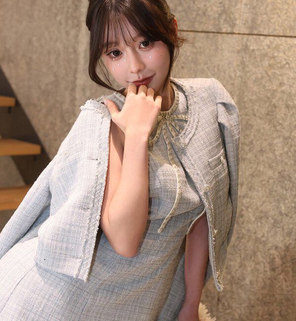  「キラキラノーカラージャケット」|テーラードジャケット|サックスブルー