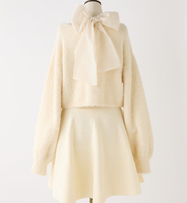  「2wayフェザーカーデSET後ろリボンニットミニワンピ」|ワンピース|