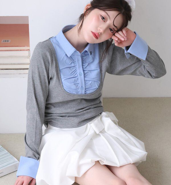  「ロゴ刺繍レイヤードトップス」|プルオーバー|