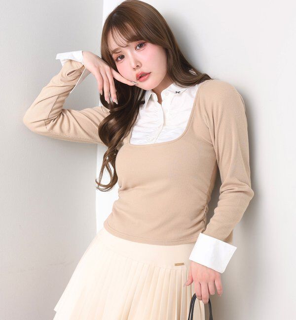  「ロゴ刺繍レイヤードトップス」|プルオーバー|