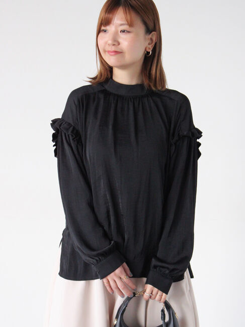 Lugnoncure「袖フリルスタンドブラウス」|シャツ・ブラウス|ブラック