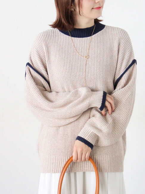 Te chichi TERRASSE「片畦配色オーバーサイズニットプルオーバー」|ニット・セーター|ベージュ