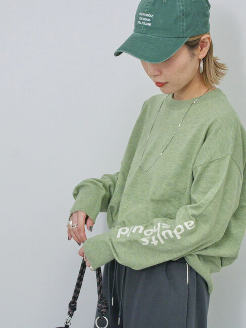 Samansa Mos2 blue「◎袖ロゴニットプルオーバー」|ニット・セーター|