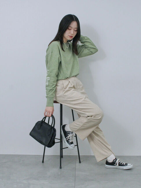 Samansa Mos2 blue「◎袖ロゴニットプルオーバー」|ニット・セーター|