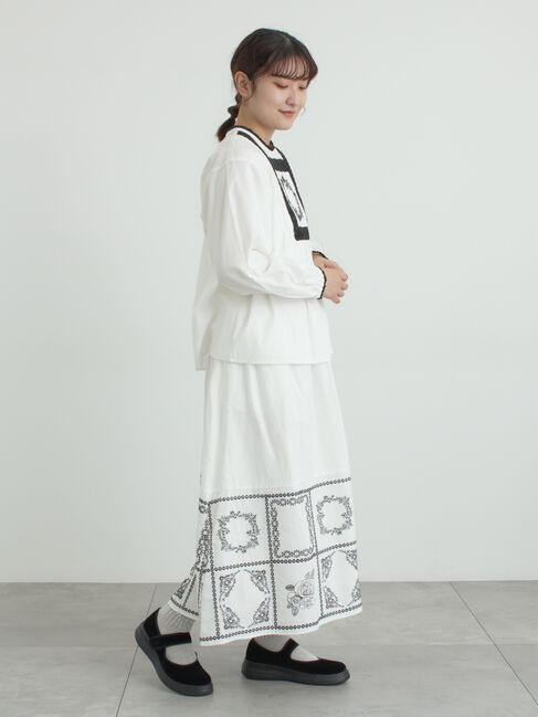 Samansa Mos2「裾モチーフ刺繍ギャザースカート」|スカート|