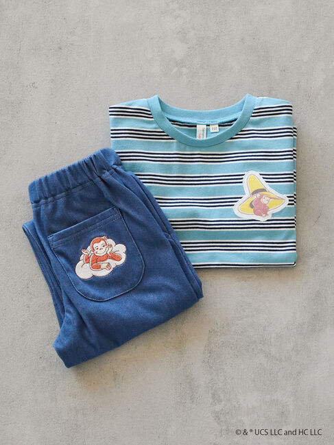 Samansa Mos2 Lagom「【おさるのジョージ】ワッペン付きボーダーロンT」|Tシャツ・カットソー|ブルー