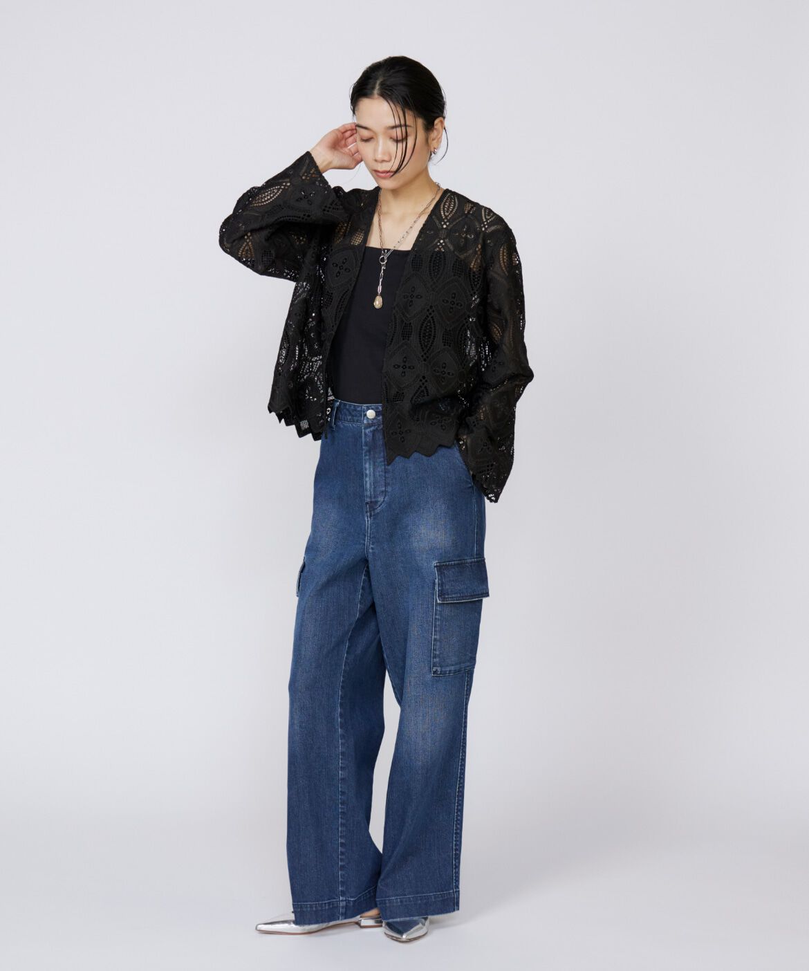 INED「レースジャケット」|ノーカラージャケット|