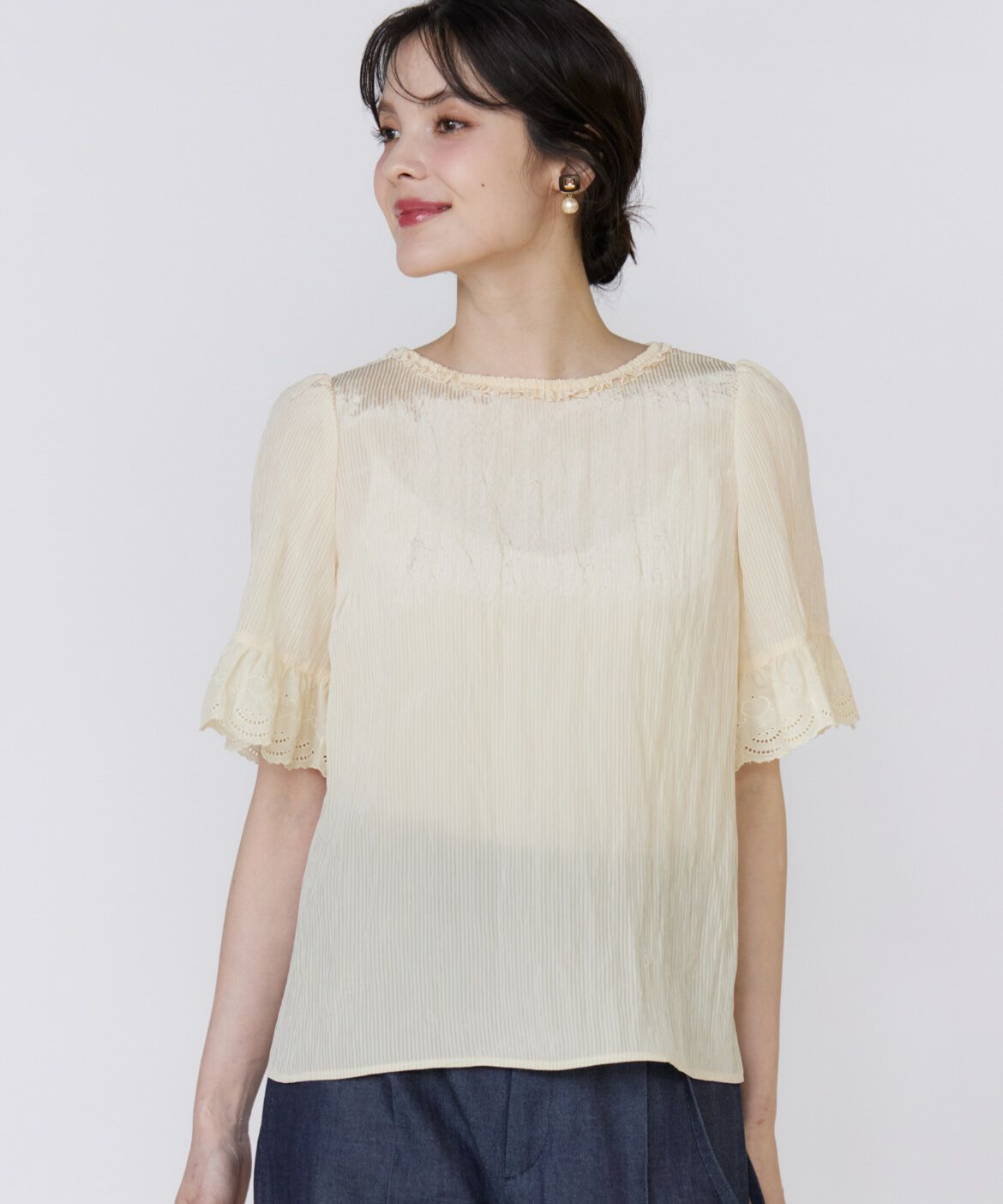Maglie le cassetto「《プラスサイズ》シャドーストライプレースブラウス」|シャツ・ブラウス|