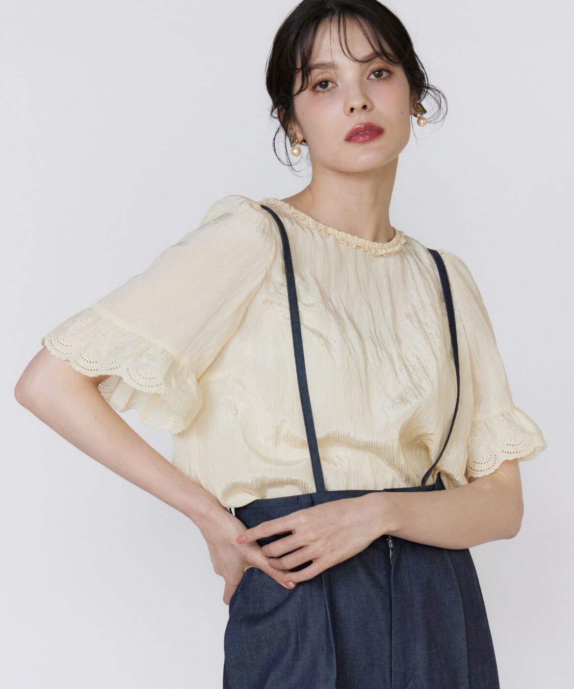 Maglie le cassetto「《プラスサイズ》シャドーストライプレースブラウス」|シャツ・ブラウス|