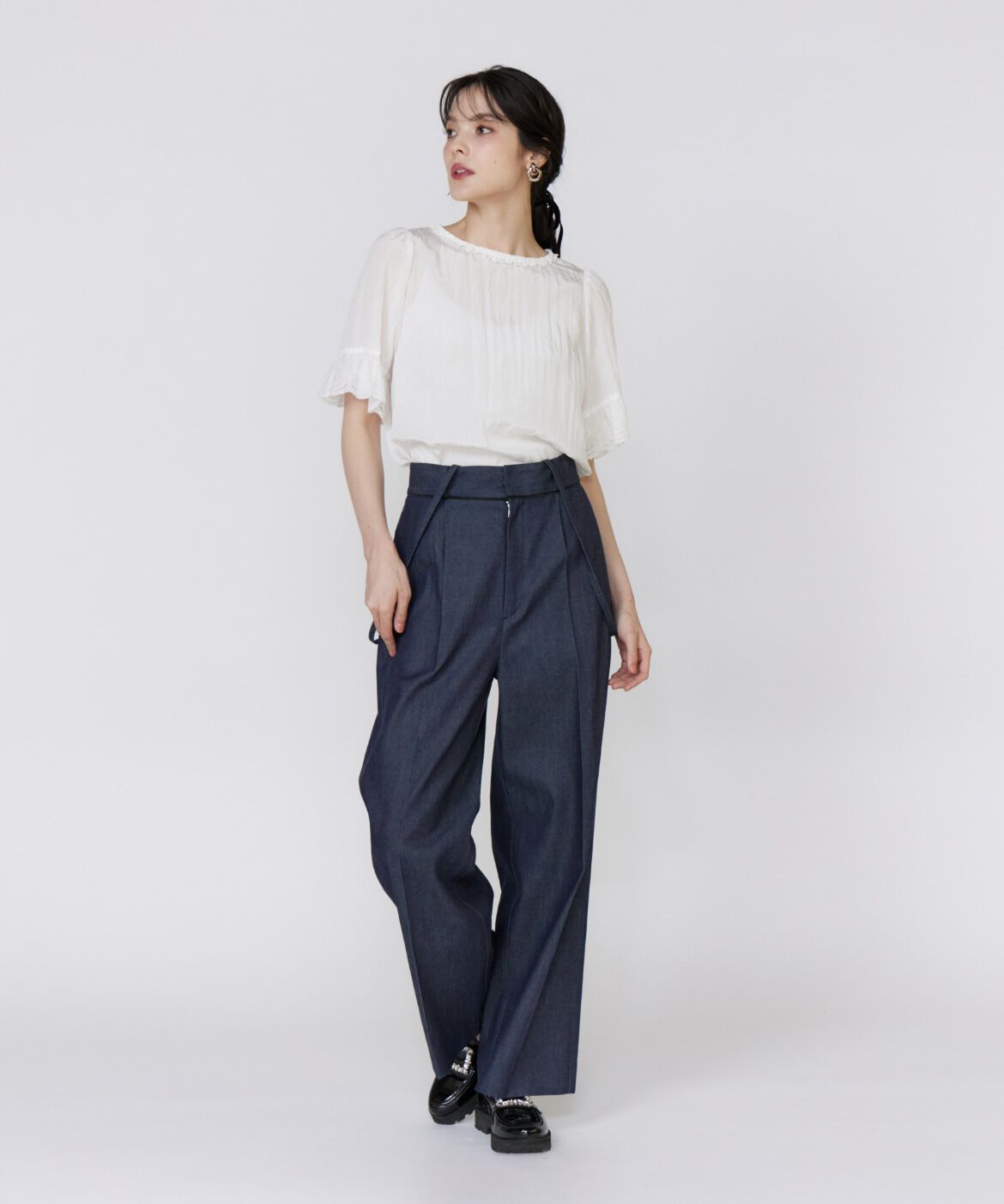 Maglie le cassetto「《プラスサイズ》シャドーストライプレースブラウス」|シャツ・ブラウス|