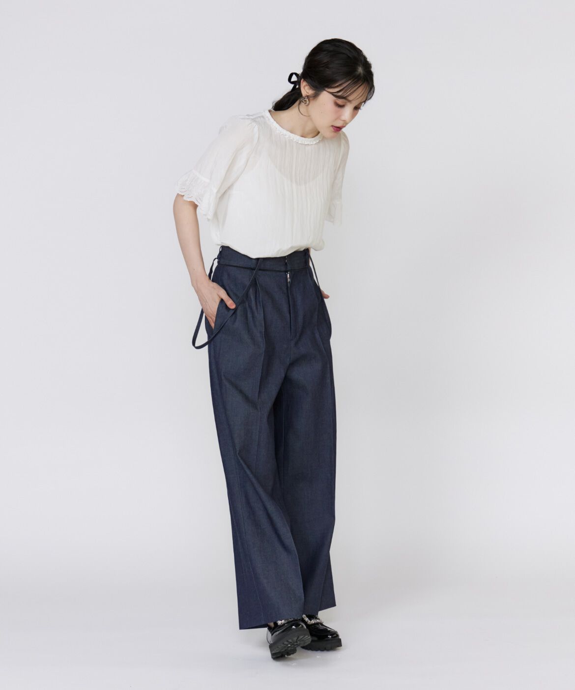 Maglie le cassetto「《プラスサイズ》シャドーストライプレースブラウス」|シャツ・ブラウス|