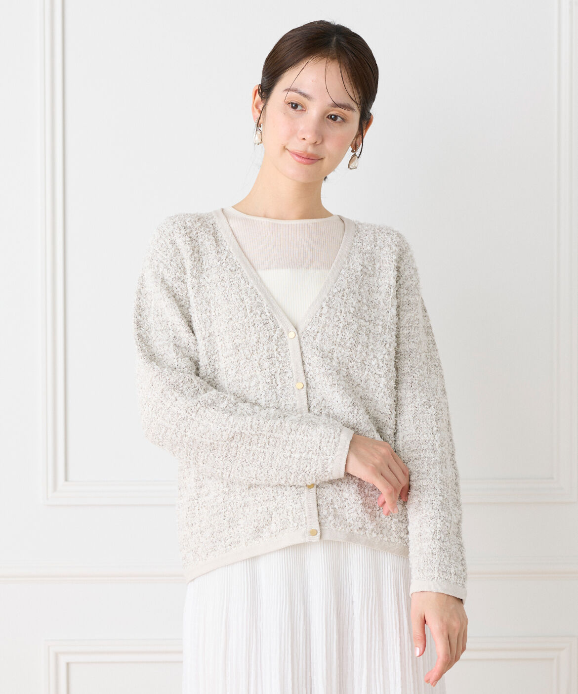 Le Souk「《大きいサイズ》ツイード柄Vネックカーディガン」|カーディガン|