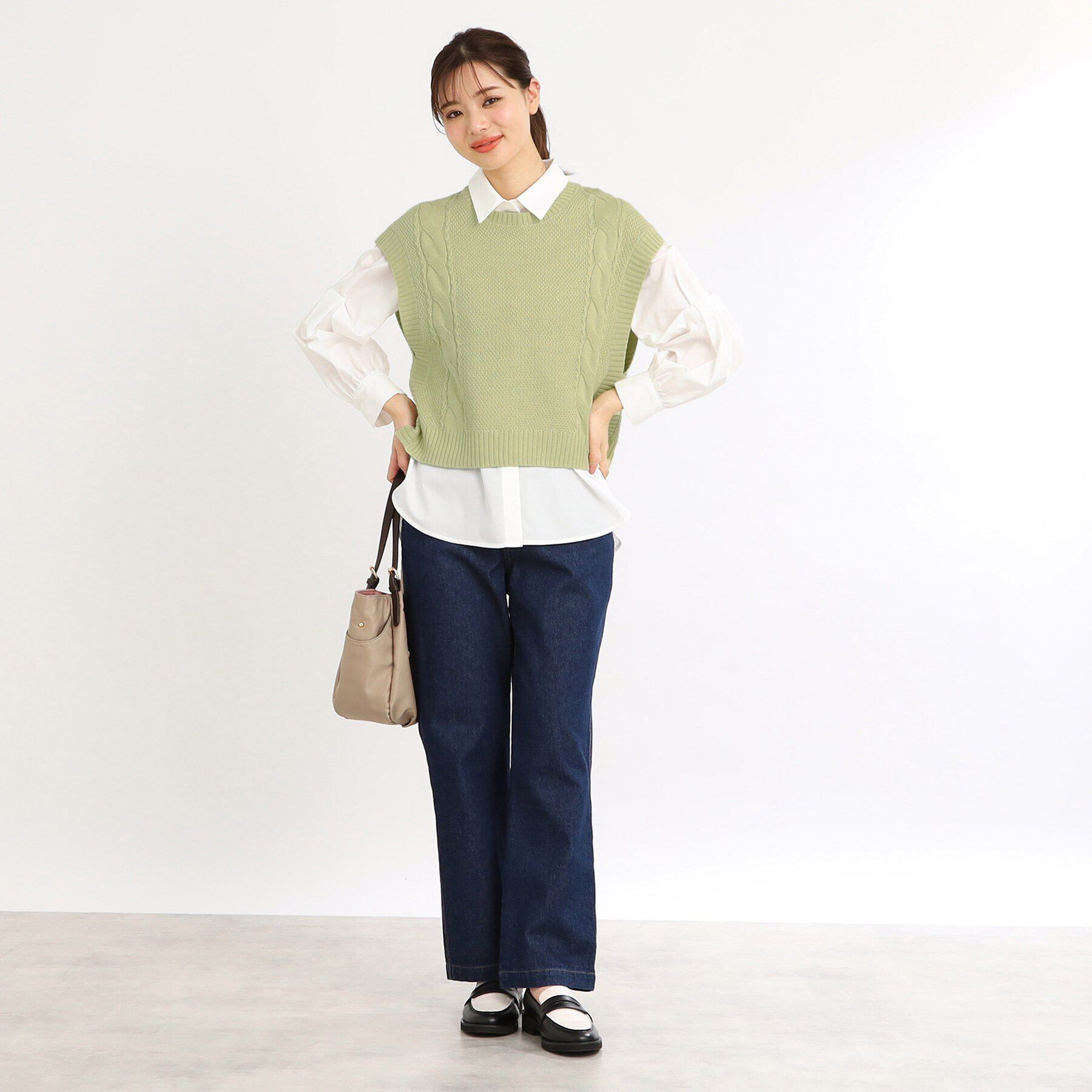 Reflect「【夏SALE／E‐QUALITY／手洗い可】ケーブル編みニットベスト＋シャツセット」|シャツ・ブラウス|