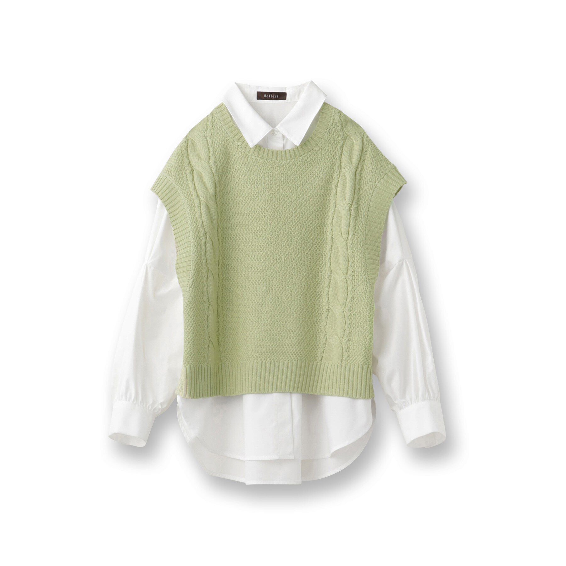 Reflect「【夏SALE／E‐QUALITY／手洗い可】ケーブル編みニットベスト＋シャツセット」|シャツ・ブラウス|
