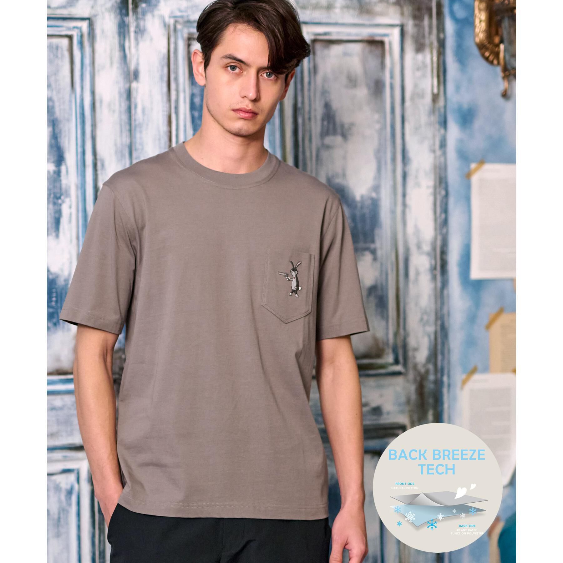 DRESSTERIOR「【接触冷感/UVカット】BACK BREEZE TECH ラビットポケTシャツ」|Tシャツ・カットソー|グレー(012)