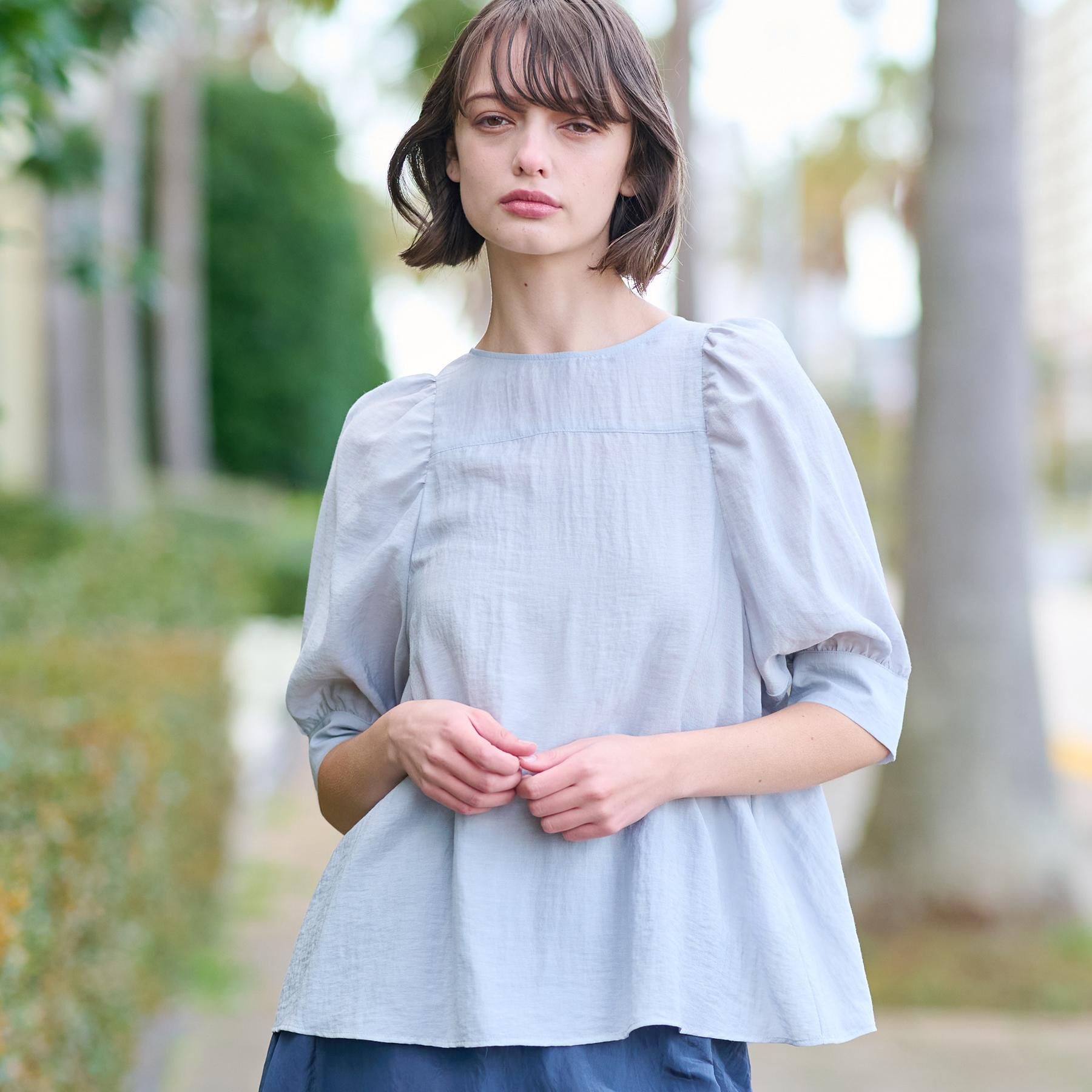 DRESSTERIOR「【洗える/清涼感】ボリュームスリーブバックジップブラウス」|シャツ・ブラウス|