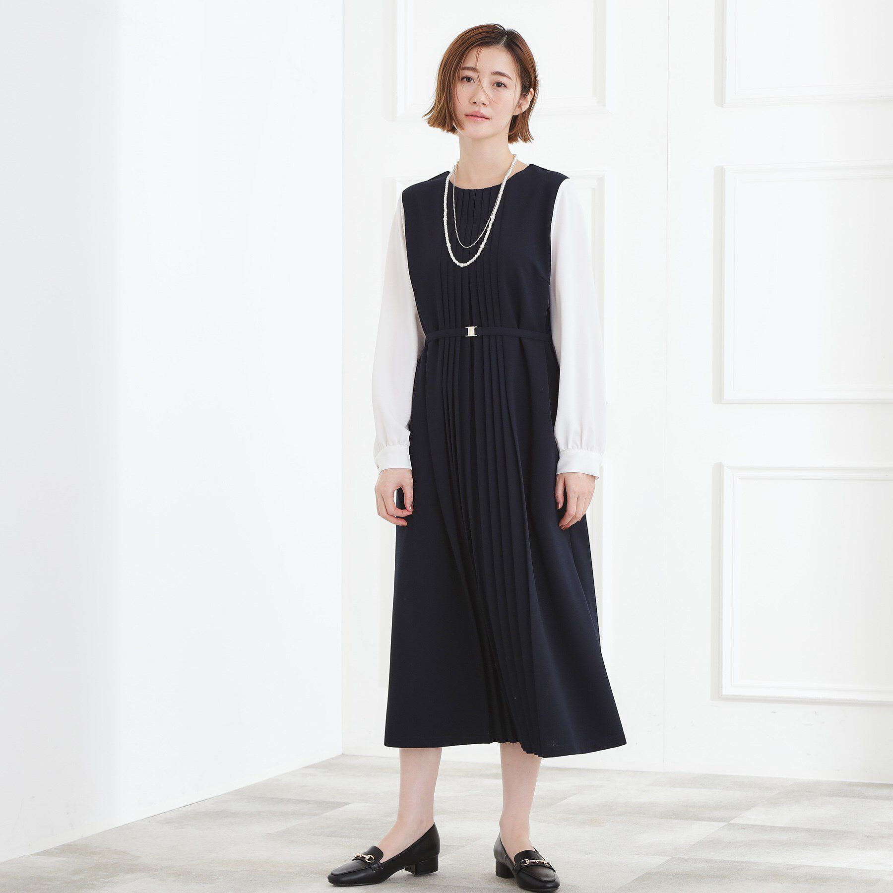 grove「【手洗いOK】フロントプリーツ袖コンシャスワンピース」|ワンピース|