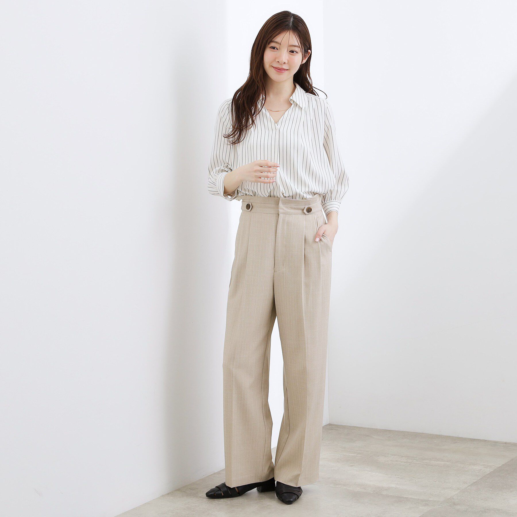 grove「【貴島明日香さん着用】リネンライクストライプワイドパンツ」|その他|