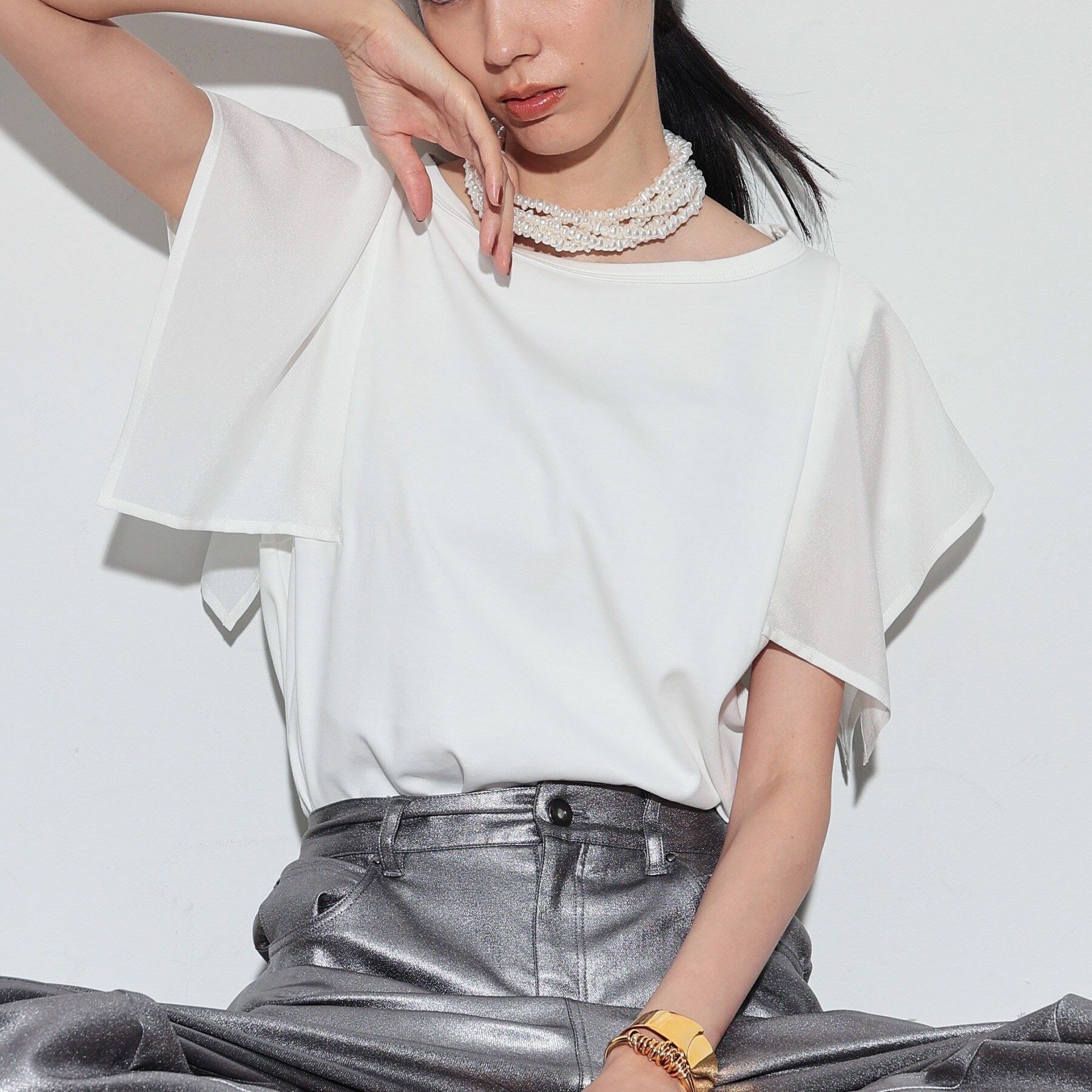 GALLEST「ハンカチーフスリーブTシャツ」|Tシャツ・カットソー|ﾎﾜｲﾄ(001)