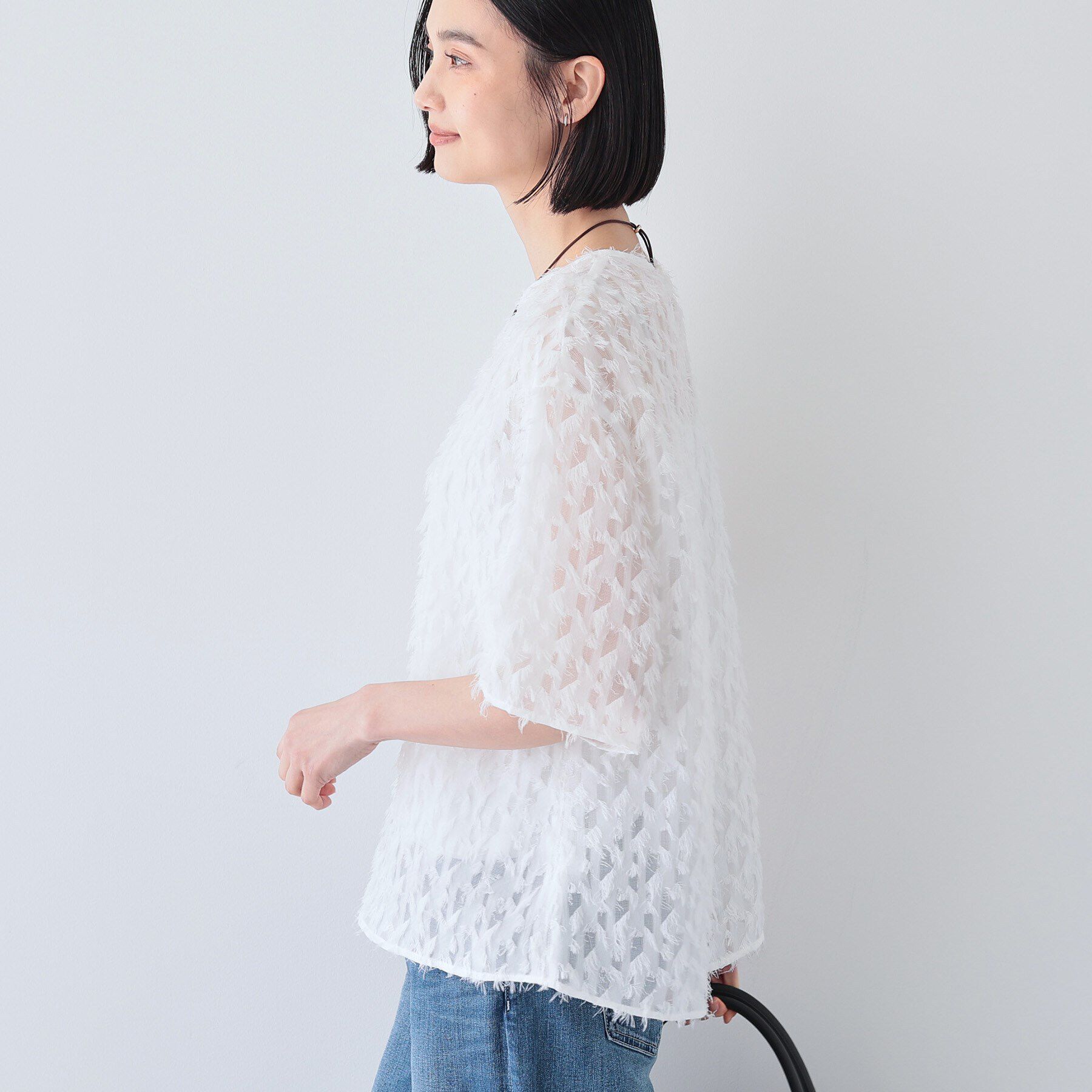 INDIVI「【トレンド／ヘアリー】フリンジカットジャカードTブラウス」|シャツ・ブラウス|