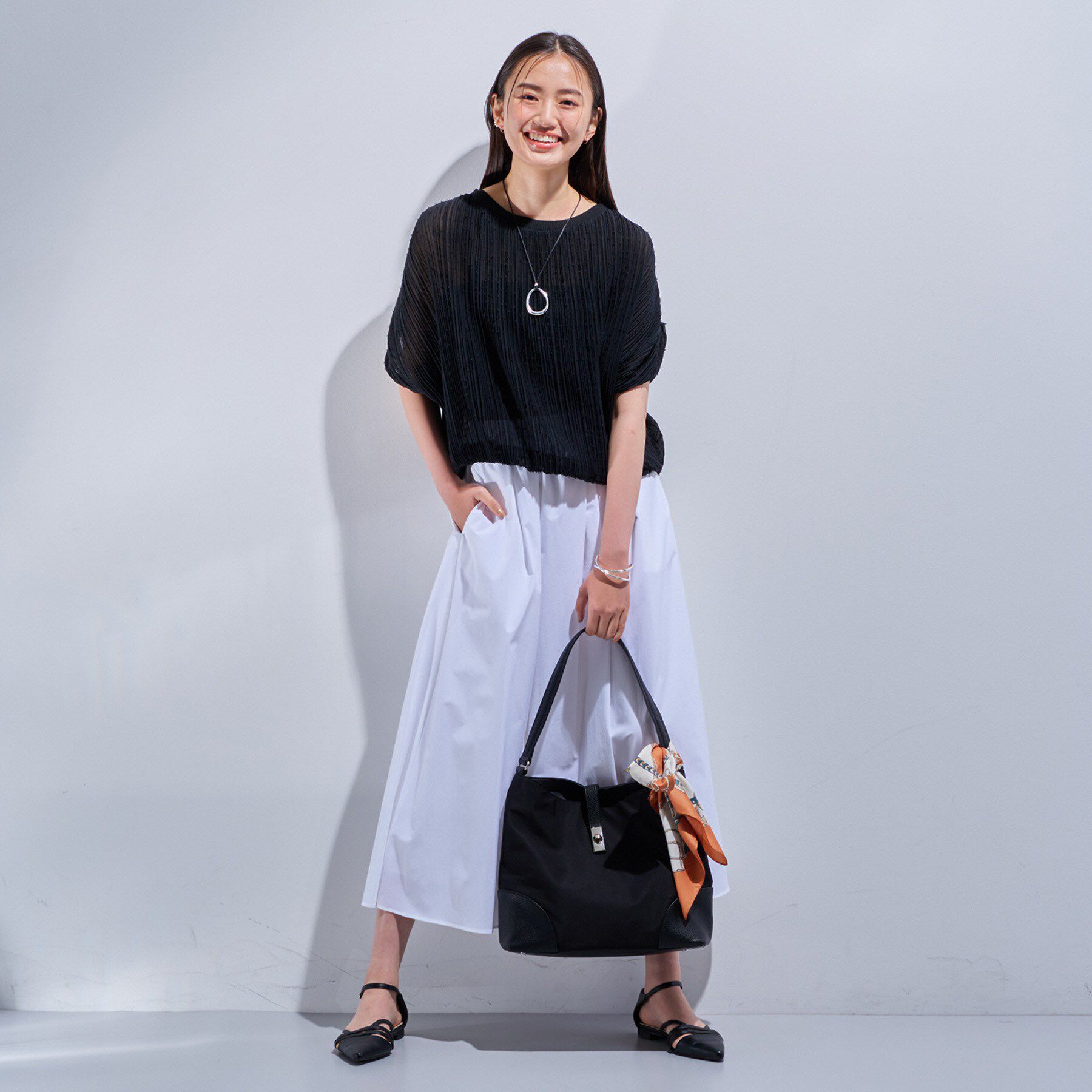 INDIVI「【洗える／ドット柄／凹凸素材】プリーツデザインブラウス」|シャツ・ブラウス|