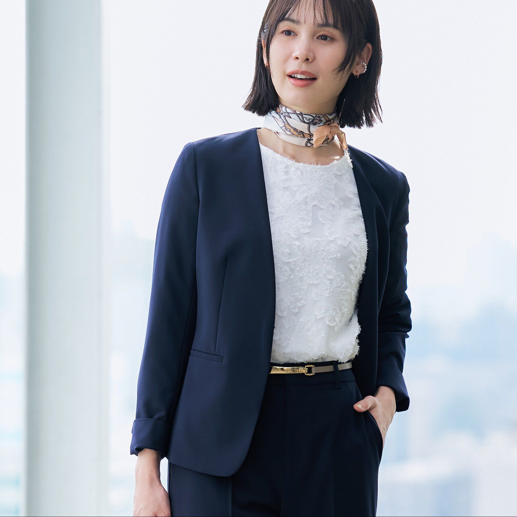 INDIVI「【通勤スーツ／洗える】ストレッチカラーレスジャケット」|スーツ|