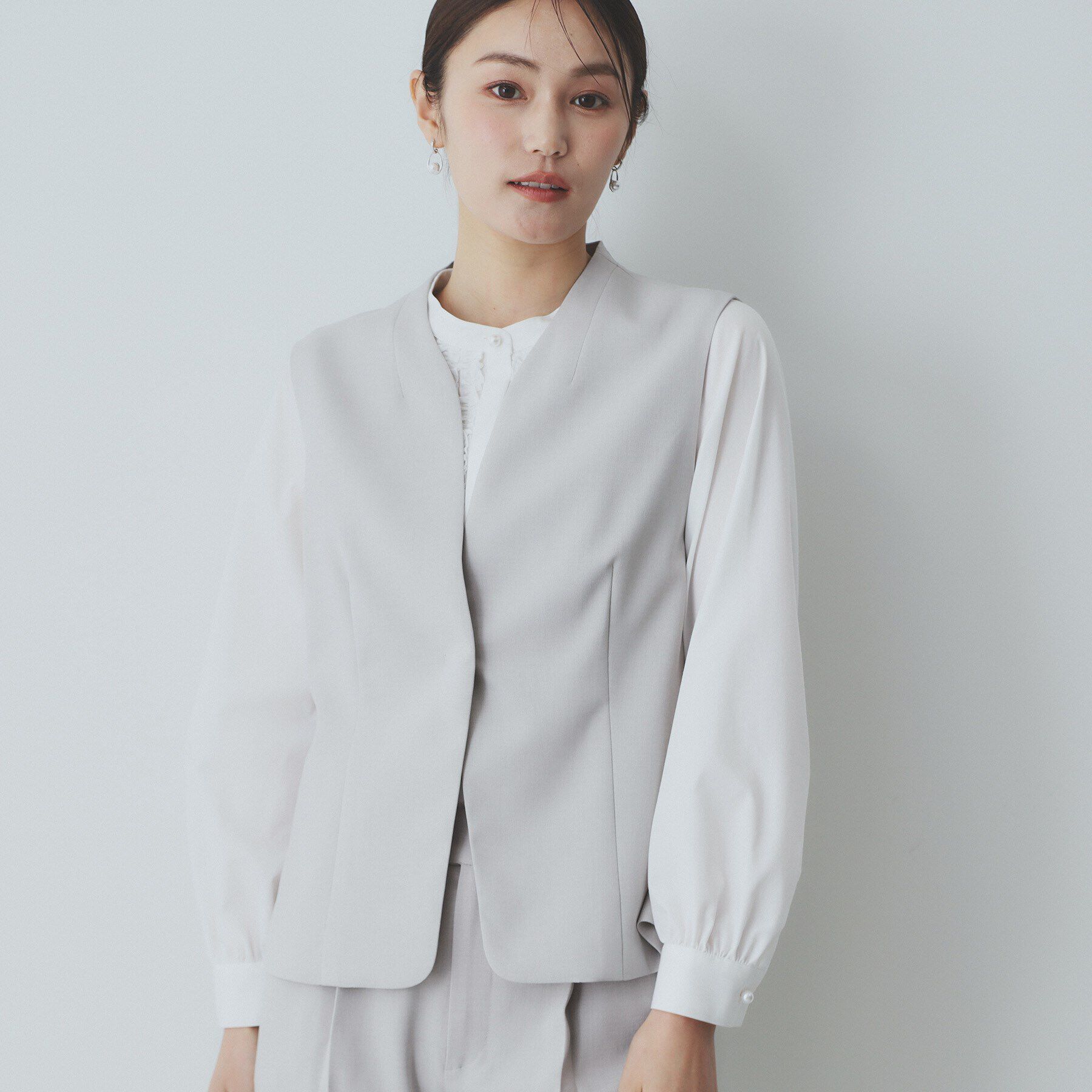 index「ドライタッチストレッチノーカラージレ/セットアップ対応【洗濯機洗い可/イージーアイロン】」|ベスト・ジレ|