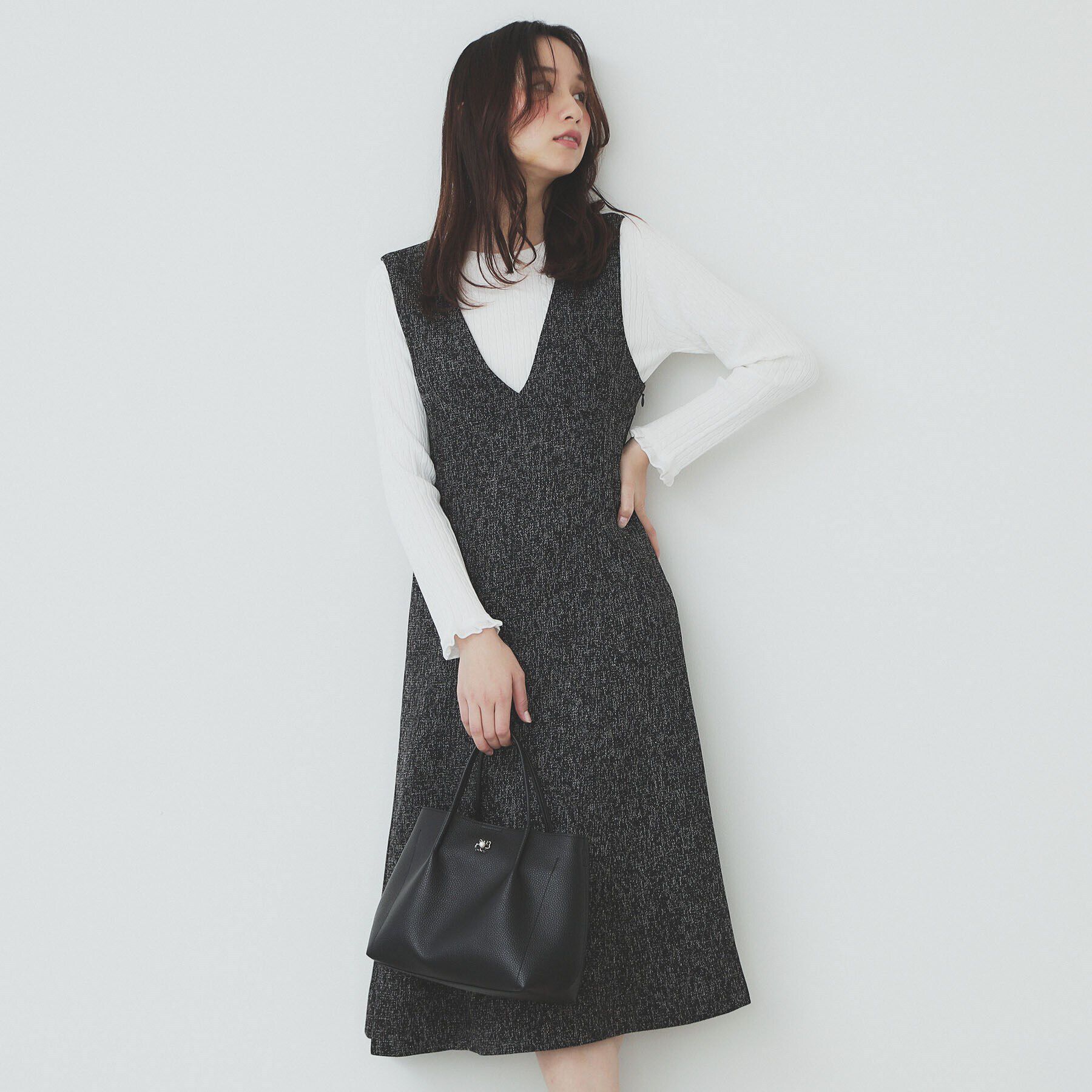 index「サマーツイードジャンパースカート【洗濯機洗い可/イージーアイロン】」|ワンピース|ブラック(419)