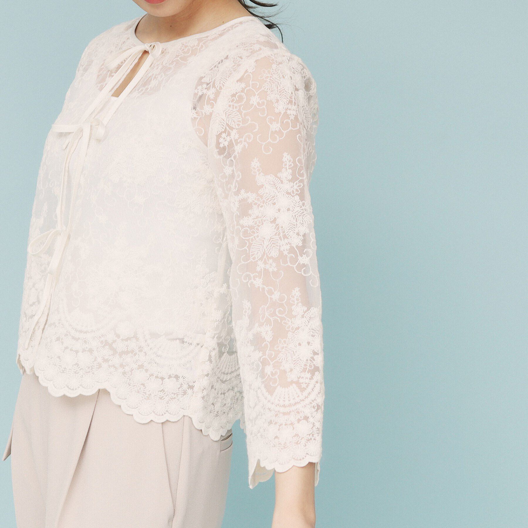 index「刺繍リボンシアーブラウス【洗濯機洗い可】」|シャツ・ブラウス|