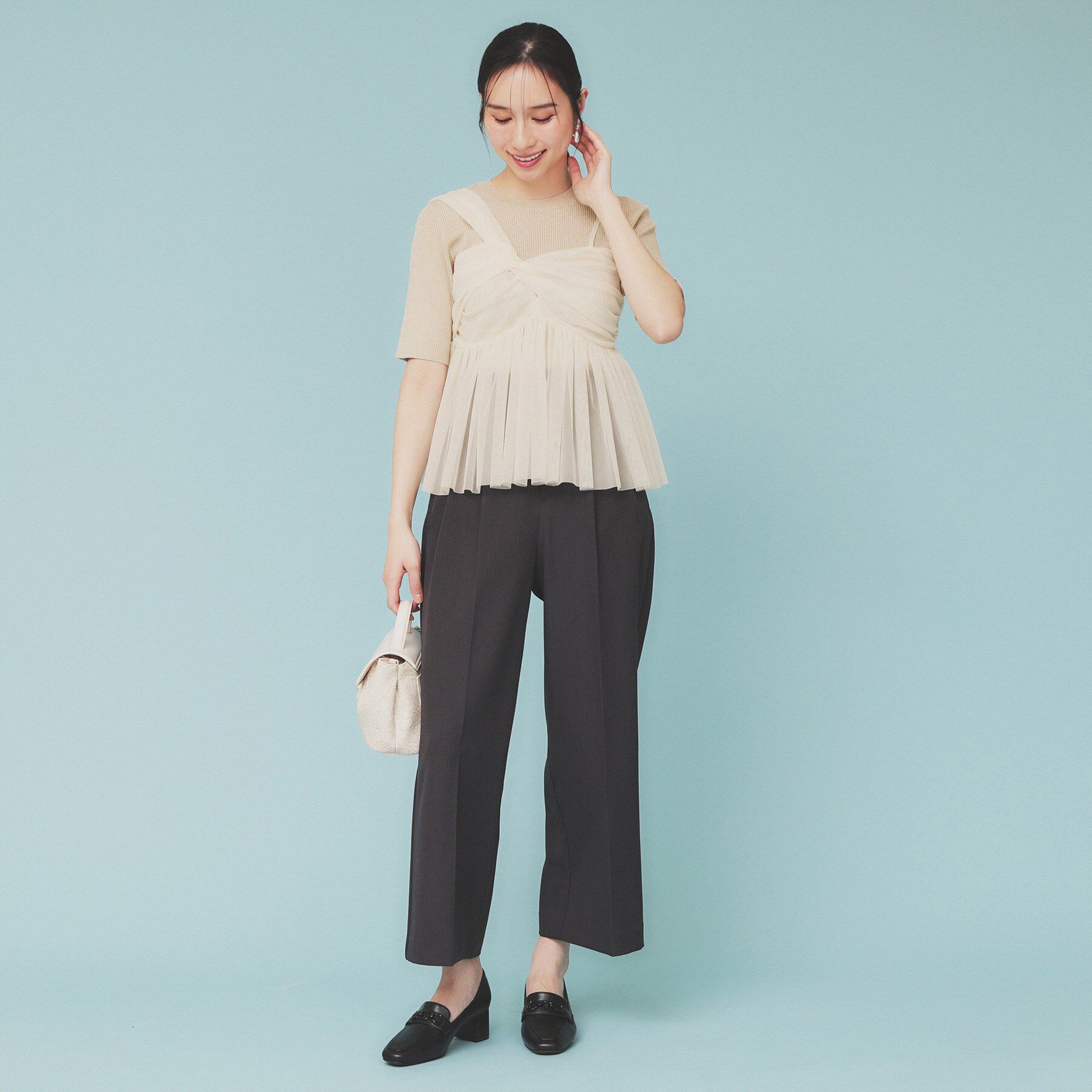 index「《ツインセット》アシメチュールキャミ&times;ラメリブニット【洗濯機洗い可】」|ニット・セーター|