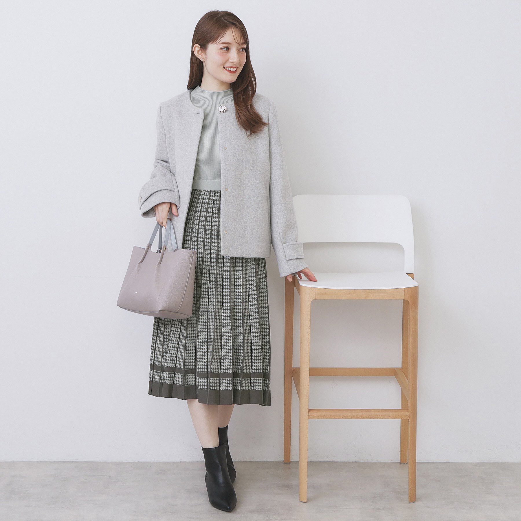 index「千鳥チェックバイカラーニットワンピース【洗濯機OK/抗ピル】」|ワンピース|