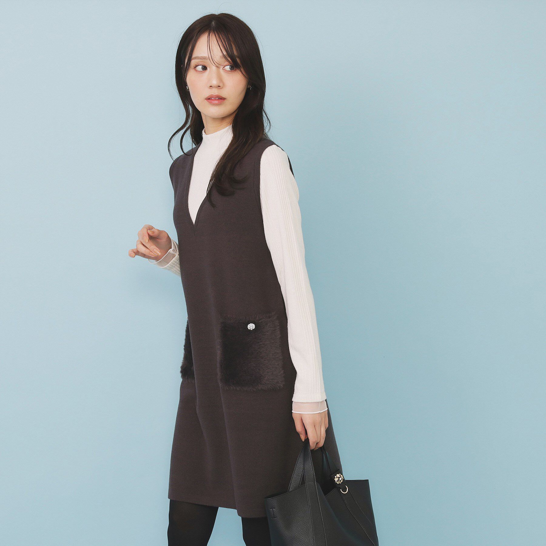 index「ファーポケットニットジャンスカ【洗濯機OK】」|ワンピース|