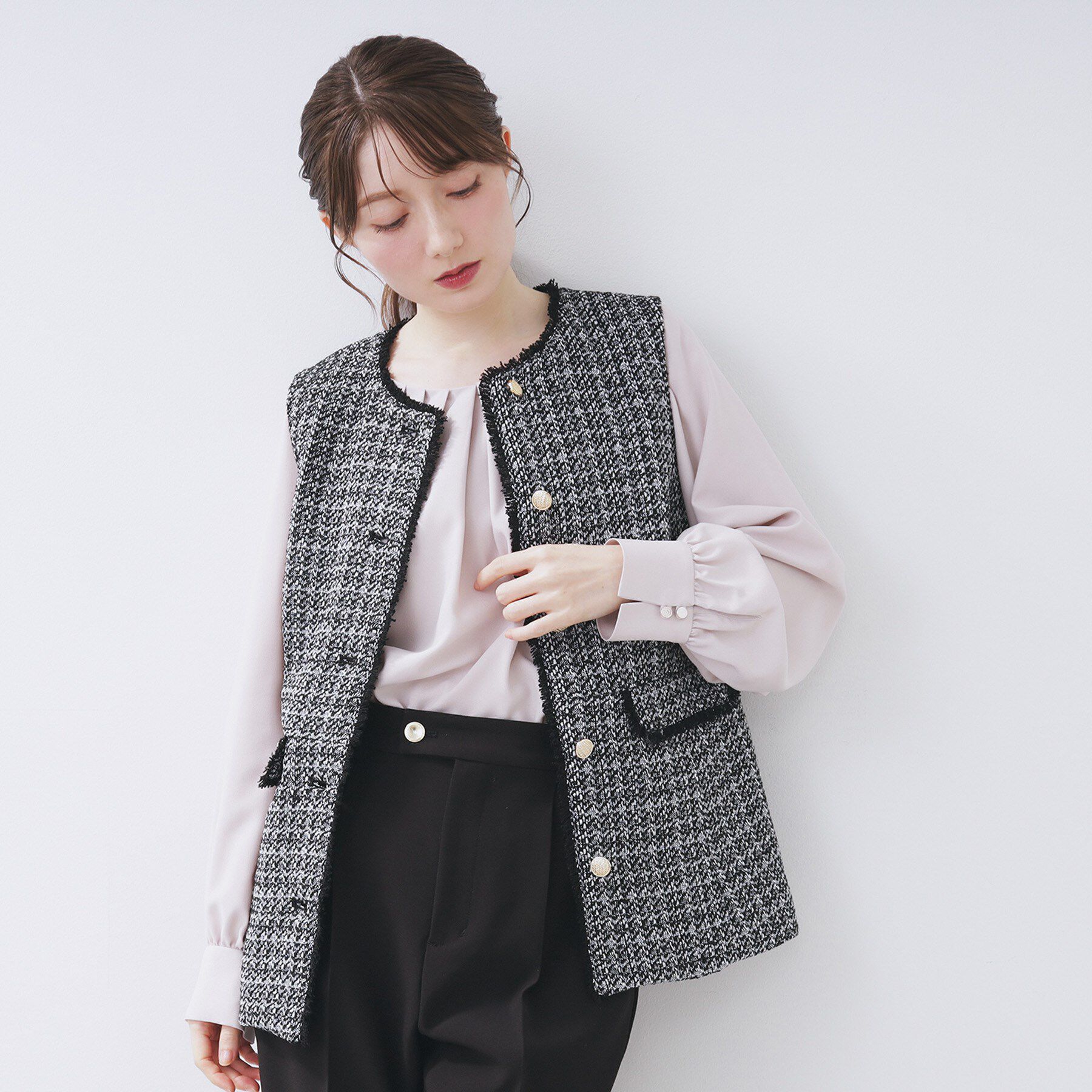 index「ファンシーツイードペプラムジレ【洗える】」|ベスト・ジレ|