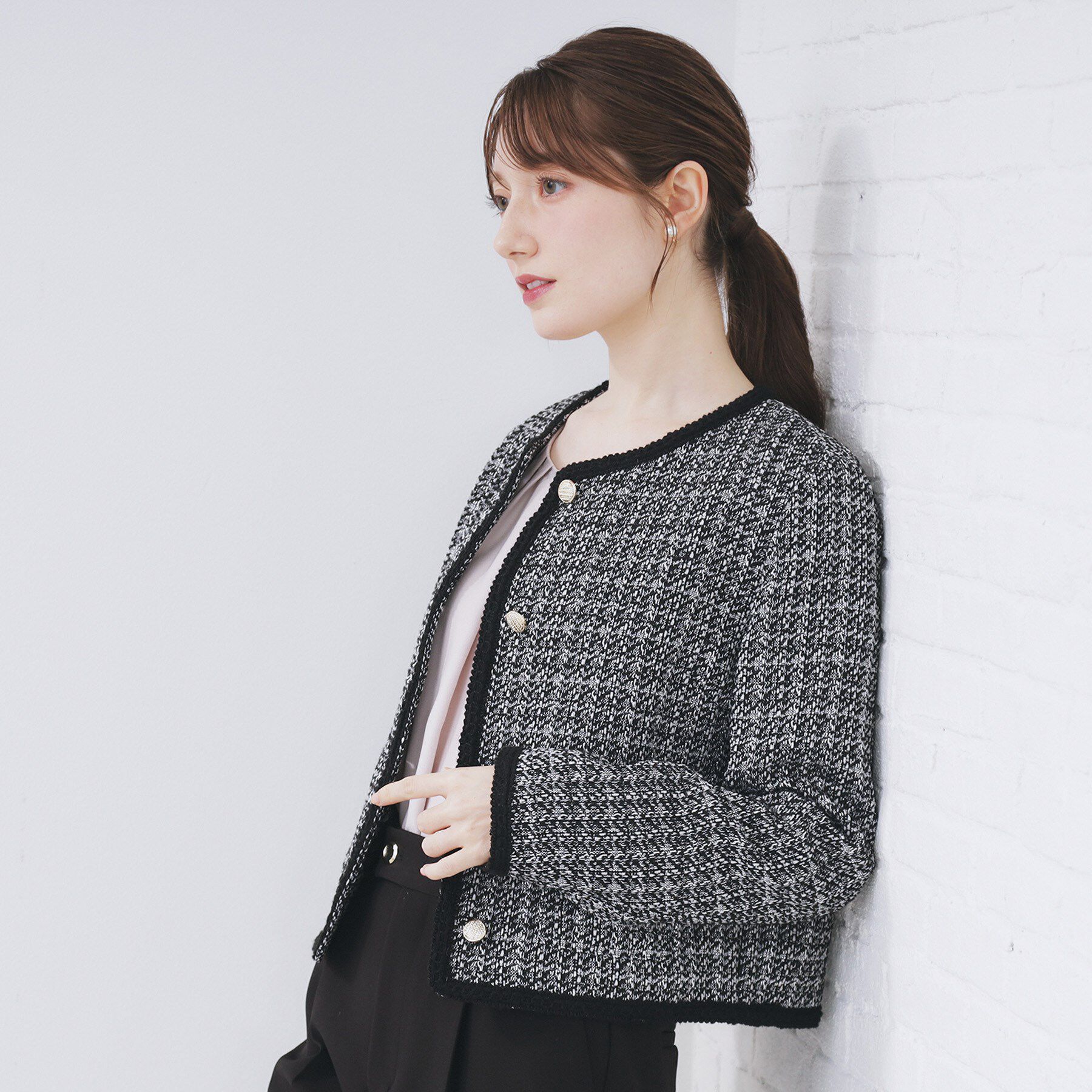 index「ファンシーツイードノーカラージャケット【洗える】」|ノーカラージャケット|