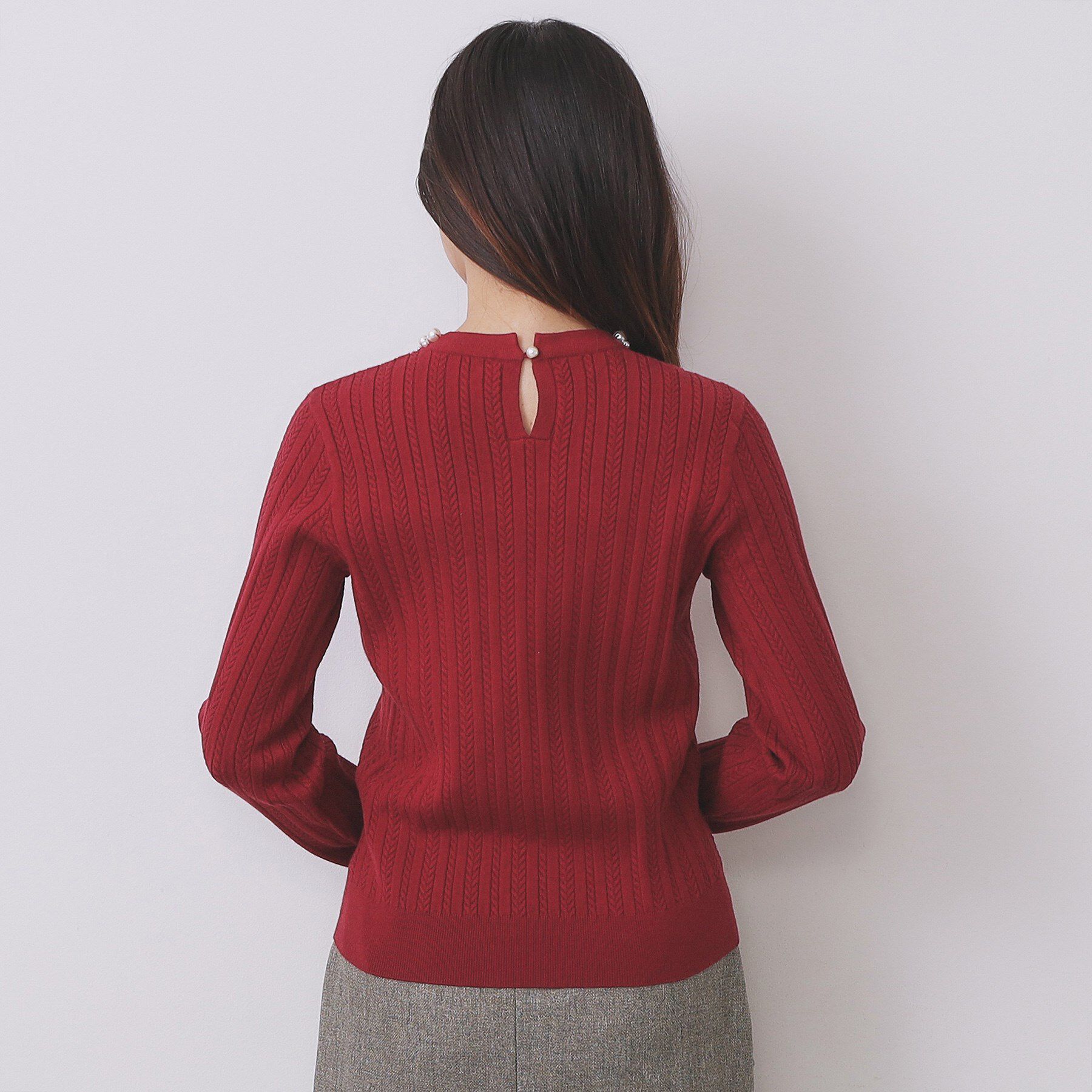 index「パール調ネックケーブルニット【洗濯機OK】」|ニット・セーター|