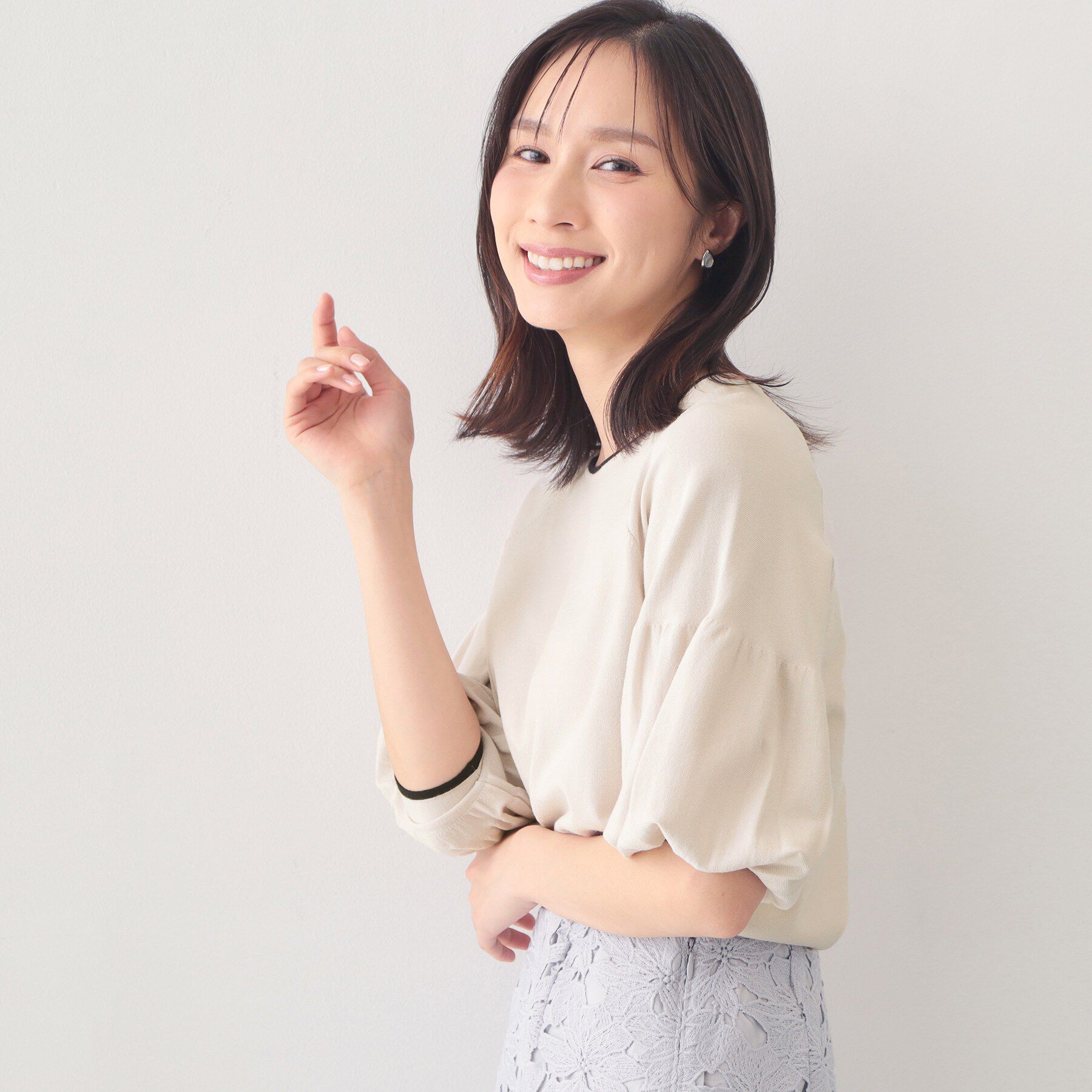 index「バルーン風スリーブバイカラーニット【洗濯機OK】」|ニット・セーター|