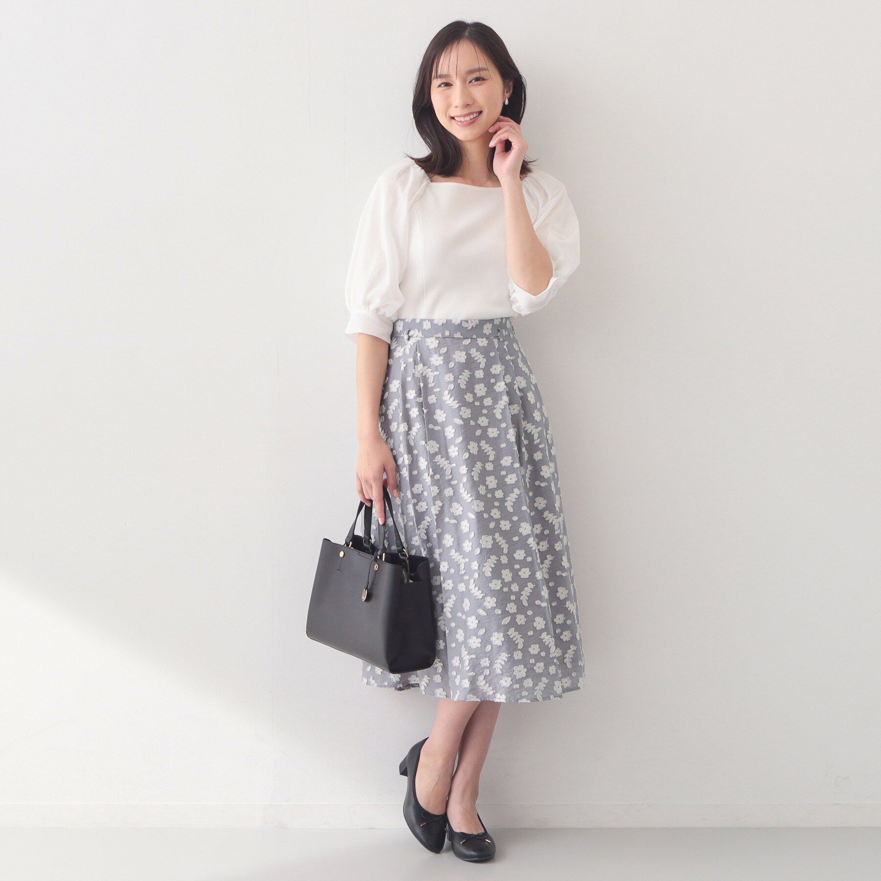 index「麻調花柄ジャカードフレアスカート【ハンドウォッシャブル】」|スカート|