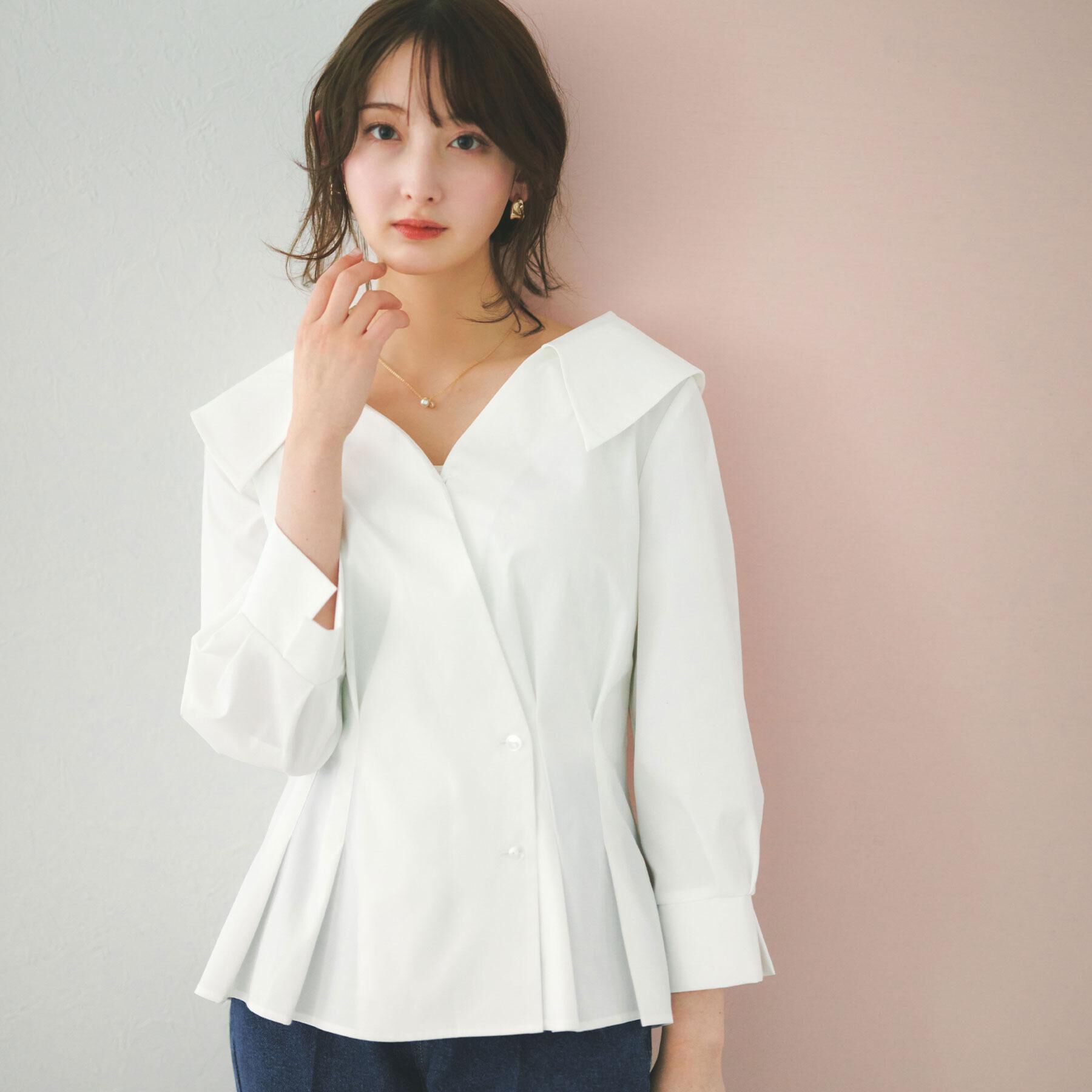 index「変形カシュクールタックシャツ【洗濯機OK／ストレッチ】」|シャツ・ブラウス|