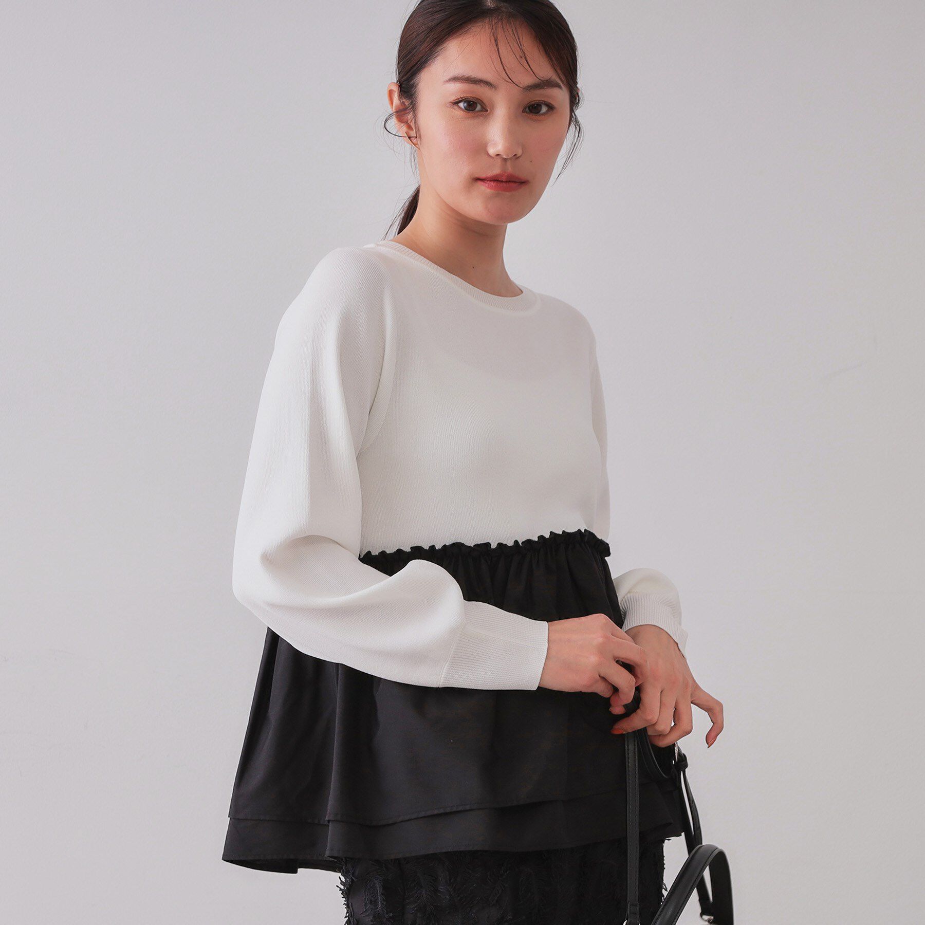 OPAQUE.CLIP「配色ペプラムドッキングニット【洗濯機洗い可】」|Tシャツ・カットソー|ホワイト(501)