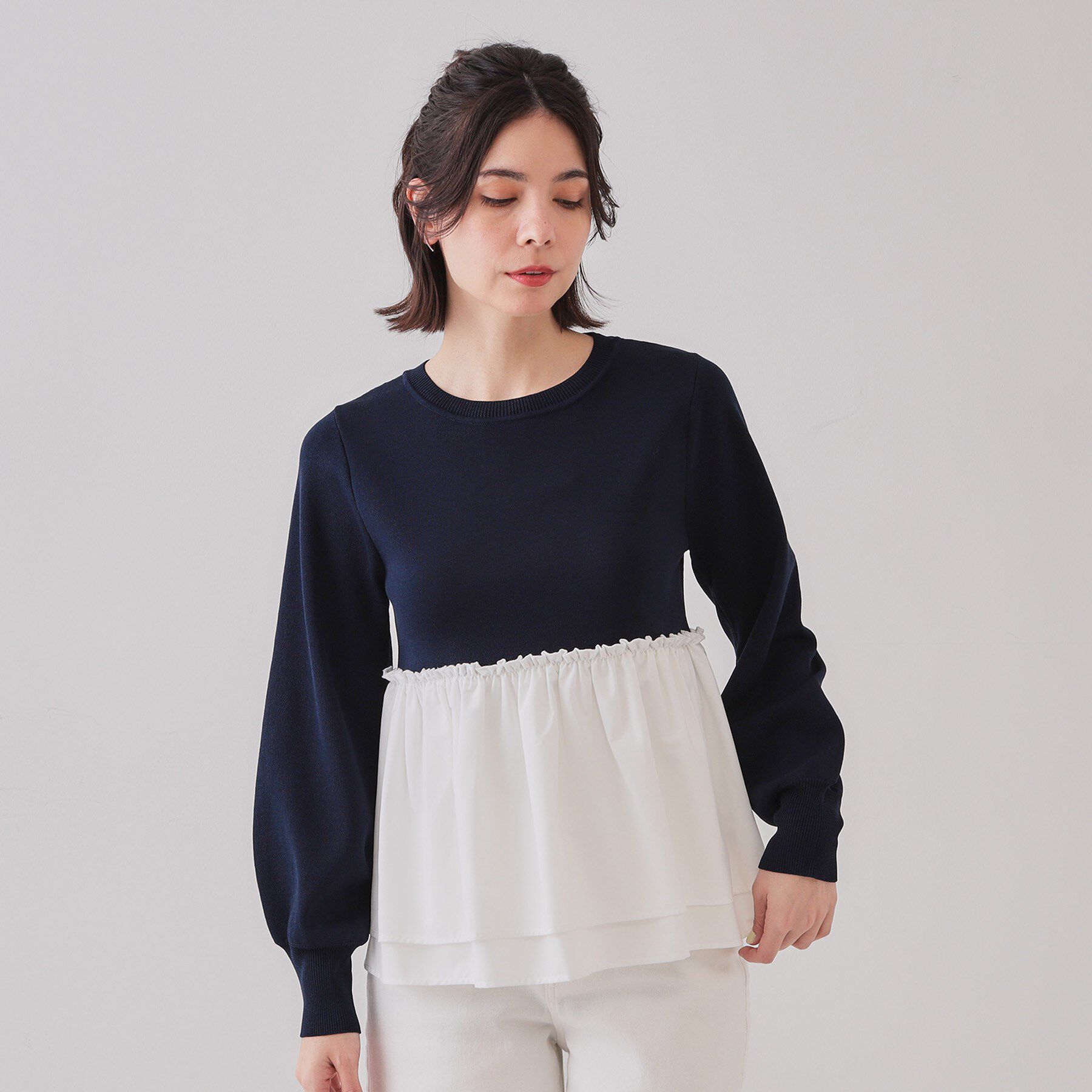 OPAQUE.CLIP「配色ペプラムドッキングニット【洗濯機洗い可】」|Tシャツ・カットソー|