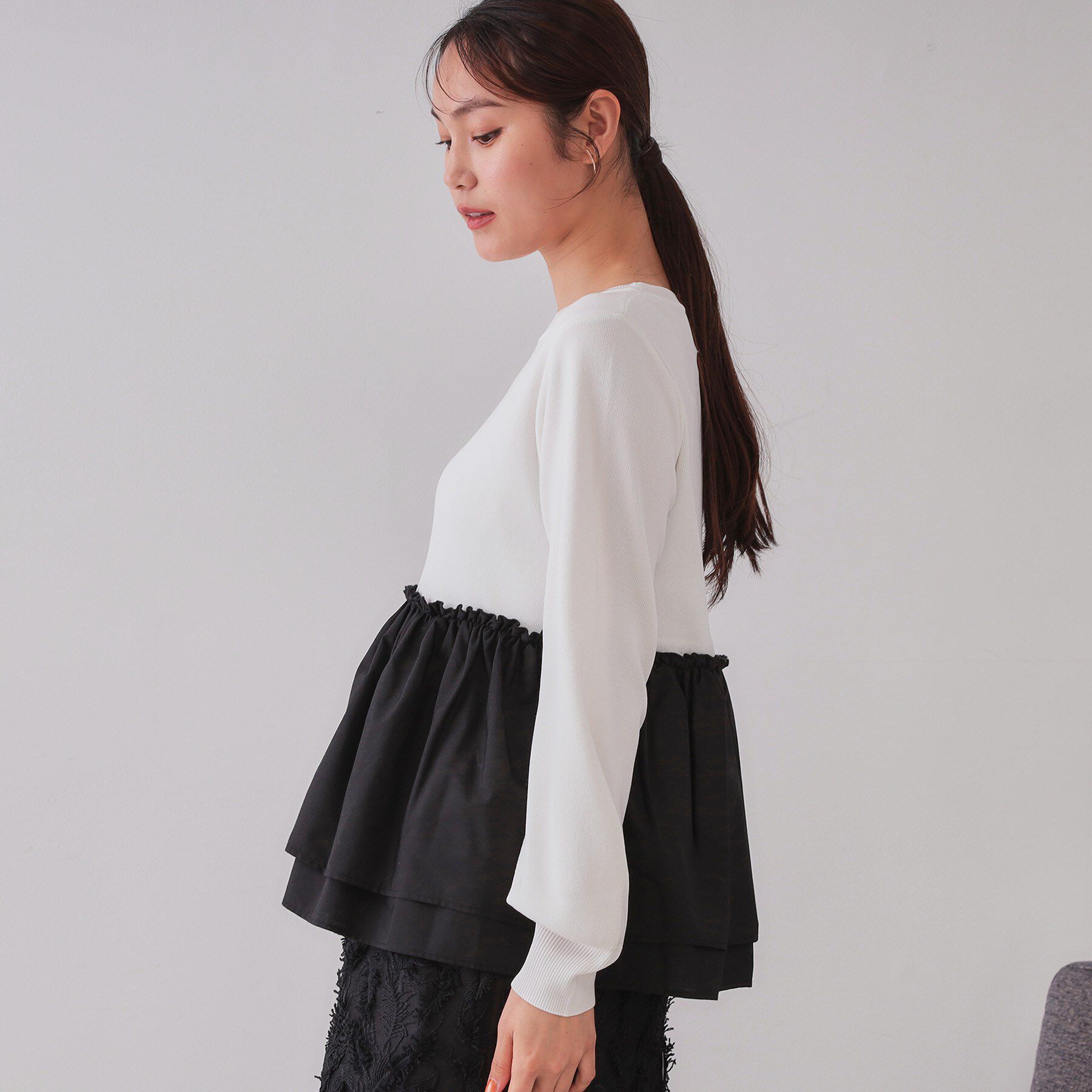 OPAQUE.CLIP「配色ペプラムドッキングニット【洗濯機洗い可】」|Tシャツ・カットソー|