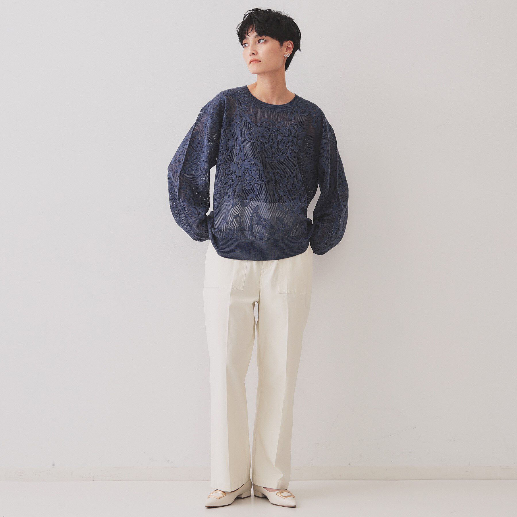 OPAQUE.CLIP「フワラー柄シアーメッシュニット【洗濯機洗い可】」|ニット・セーター|