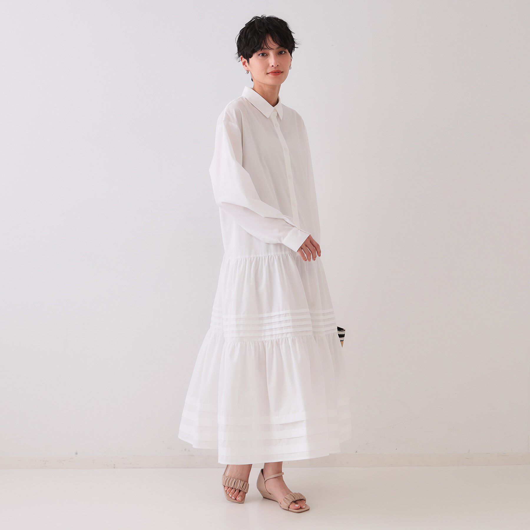 OPAQUE.CLIP「裾タックティアードシャツワンピース【洗濯機洗い可】」|ワンピース|
